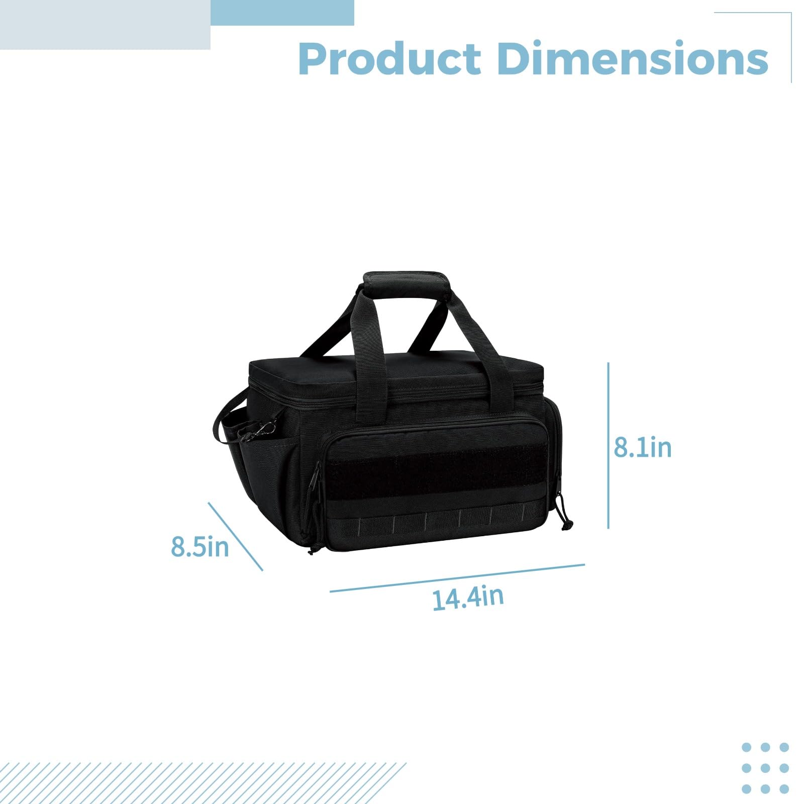 Werkzeugtasche, 36,7 x 21,5 x 20,5 cm, multifunktionale Arbeitstasche mit kleiner abnehmbarer Schlaufe, ausklappbaren Seitenhaken, Doppelreißverschluss, Polyester, Schwarz