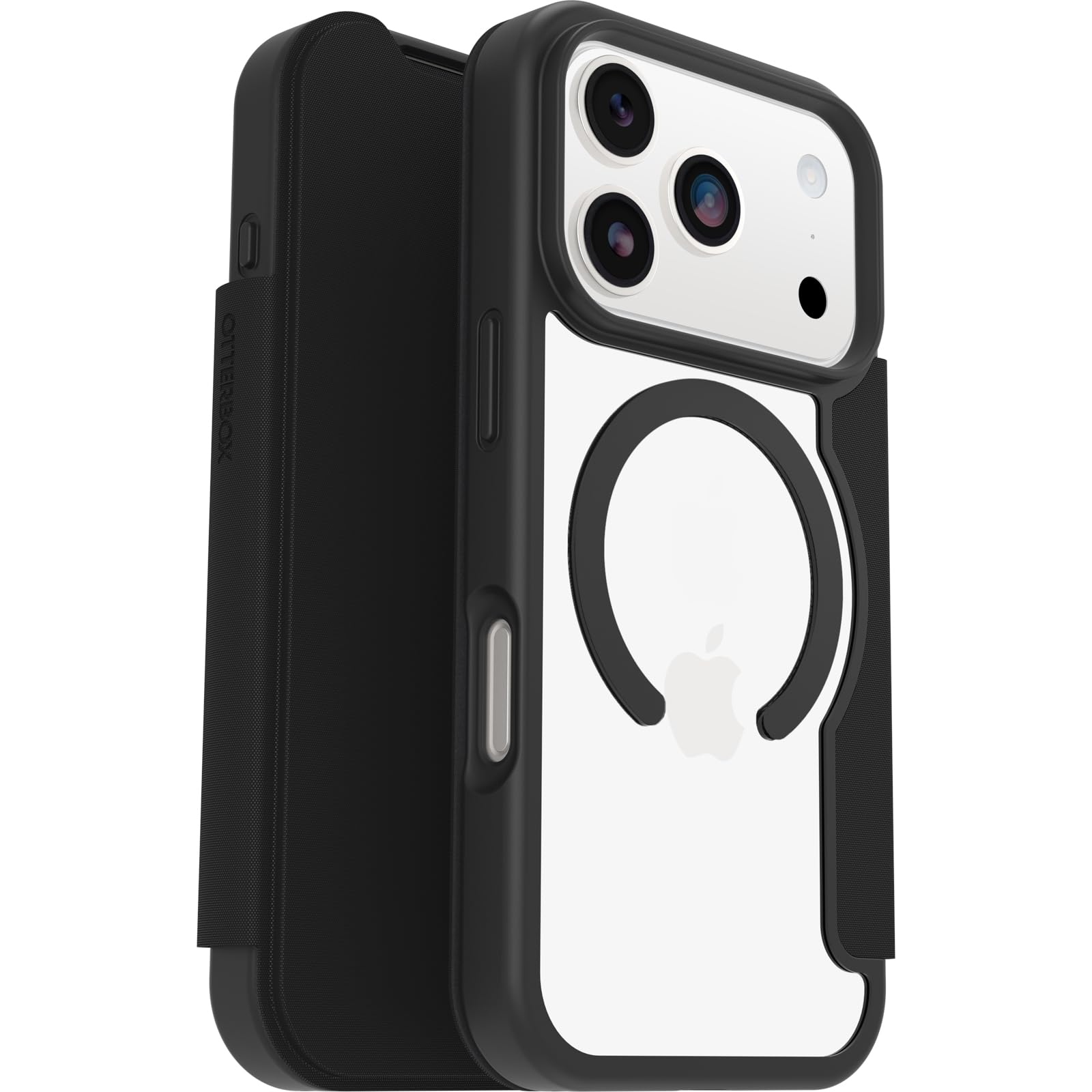 OtterBox React Series Folio MagSafe Hülle für iPhone 17 Pro, stoßfest, sturzsicher,Premium Folio mit Kartenhaltern, Getestet nach Militärstandard, Transparent/Schwarz
