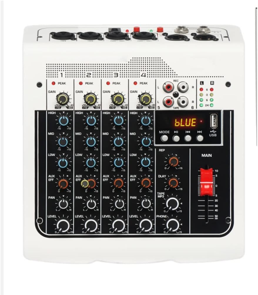 MX-400 Audio Mixer 6 Channel DSP USB Sound Card Interface Console with 48V Phantom Power Recording to PC