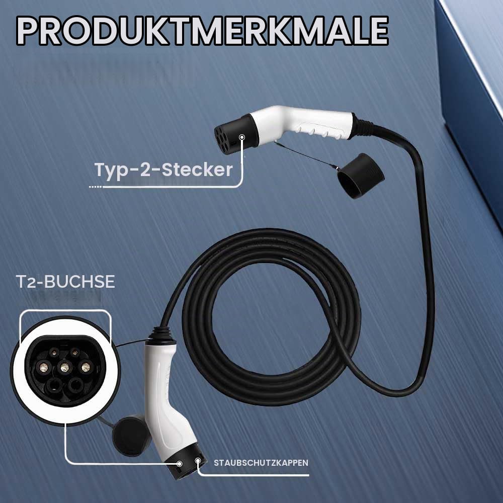 Typ 2 Ladekabel EV Ladegerät 16A 11kW 3 Phase EV Charger mit IP54, IEC-62196-2 geeignet für Allen Typ-2-Modellen Kompatibel Elektroautos (3M 220V)