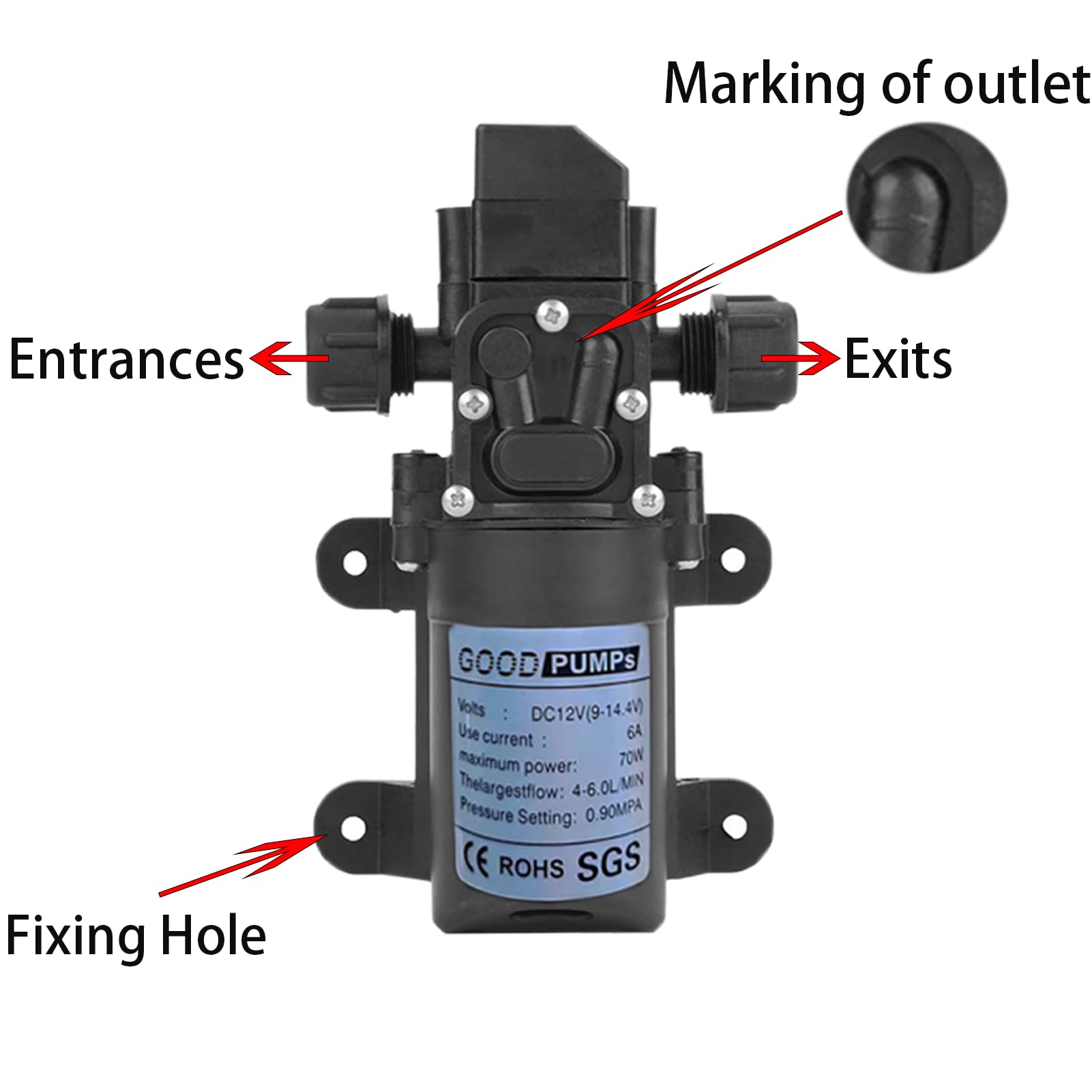 Omba Bomba de Agua 12V 0.9Mpa 6L 70W Alta Presión Autocebante para Jardín Caravana Camping