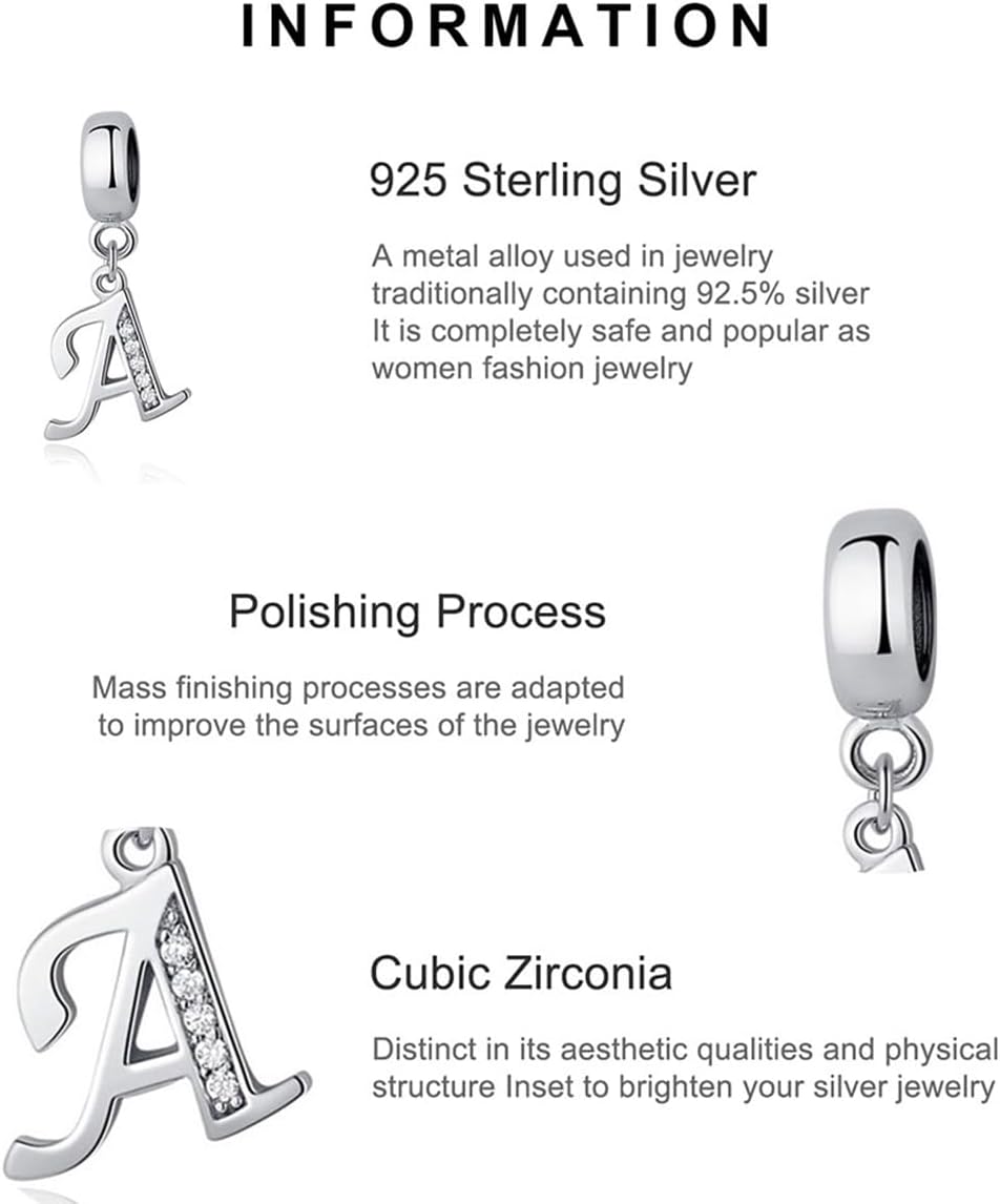 Letter Dangle Charms fit for Female Bracelets and Necklace 925 Sterling Silver Alphabet Initial Charms Bead Pendants for Women - Image 2