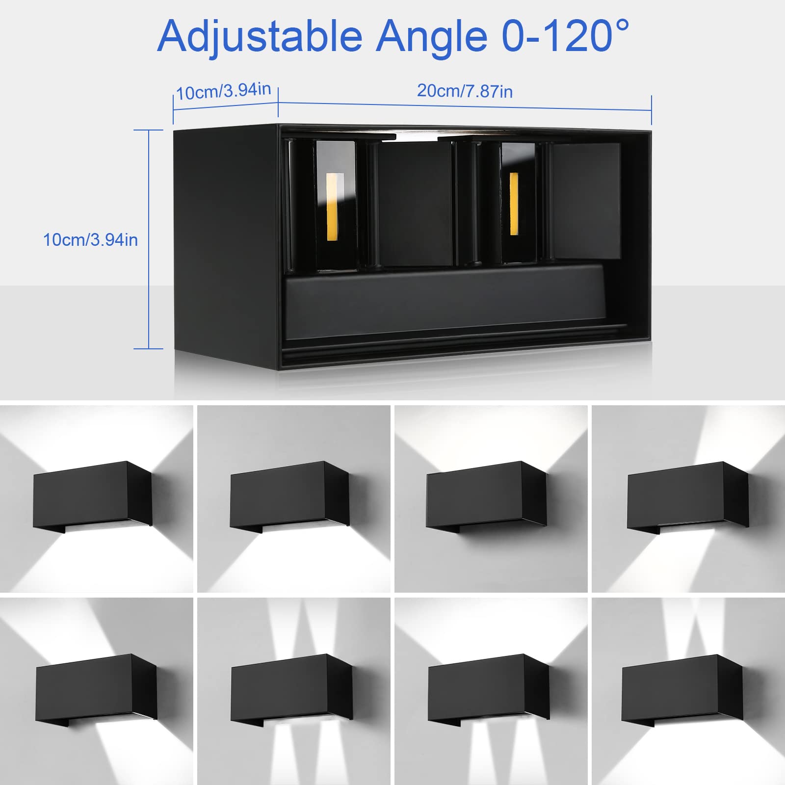 ENCOFT Pezzi 24W Applique da Parete interno Esterno Lampada da Esterno a Parete Nero COB LED Moderno IP65 Impermeabile in Alluminio Luce Bianco Freddo 6000K per Giardino Balcone Nero