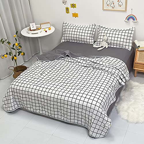 Couvre-lit matelassé doux réversible en microfibre imprimé Plaid Blanc 180x220cm