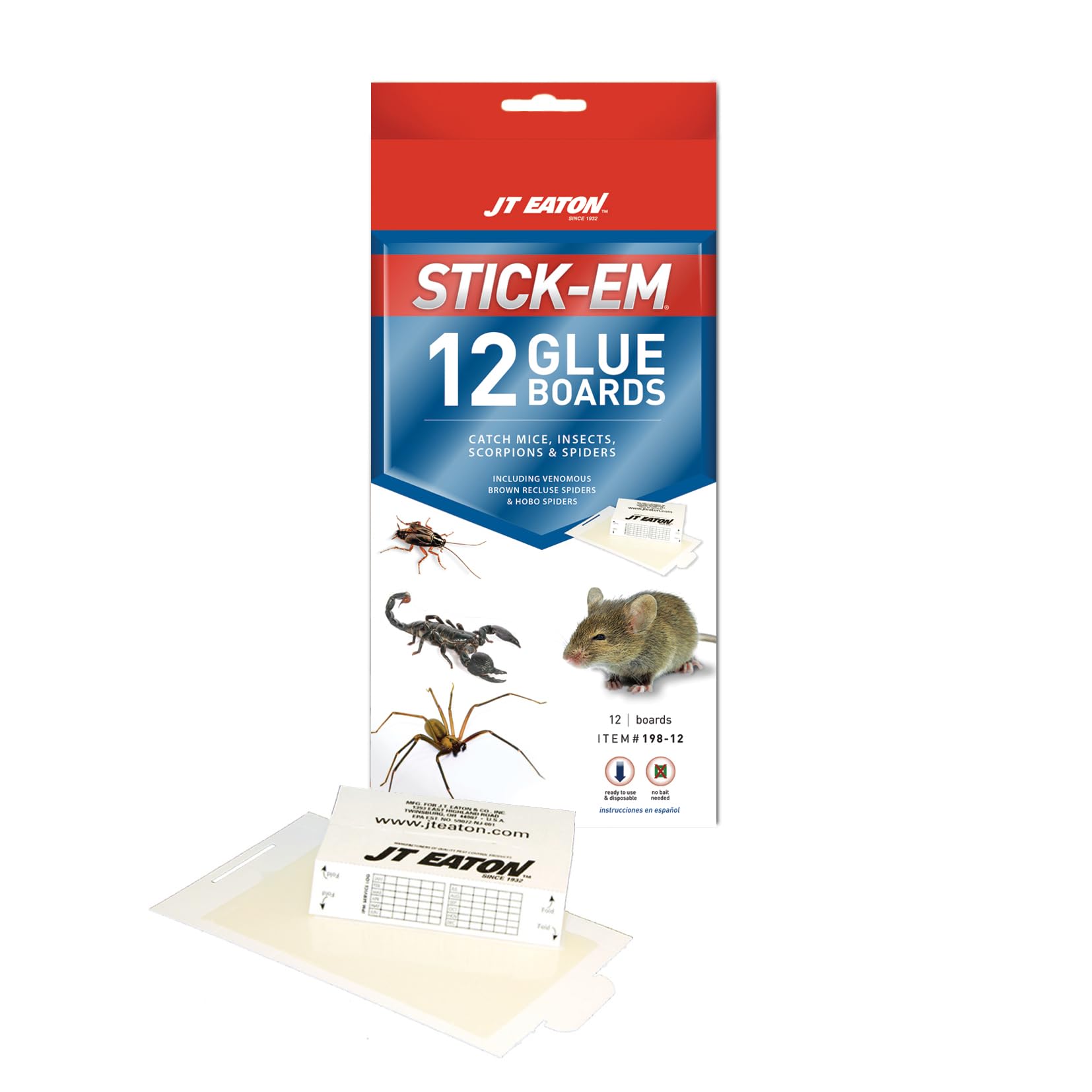 Stick-Em Mouse & Insect Glue Trap – Effective Indoor Rodent & Insect Control – Non-Toxic, Mess-Free Adhesive – Ideal for Mice, Spiders, and Crawling Insects – Easy to Use and Dispose