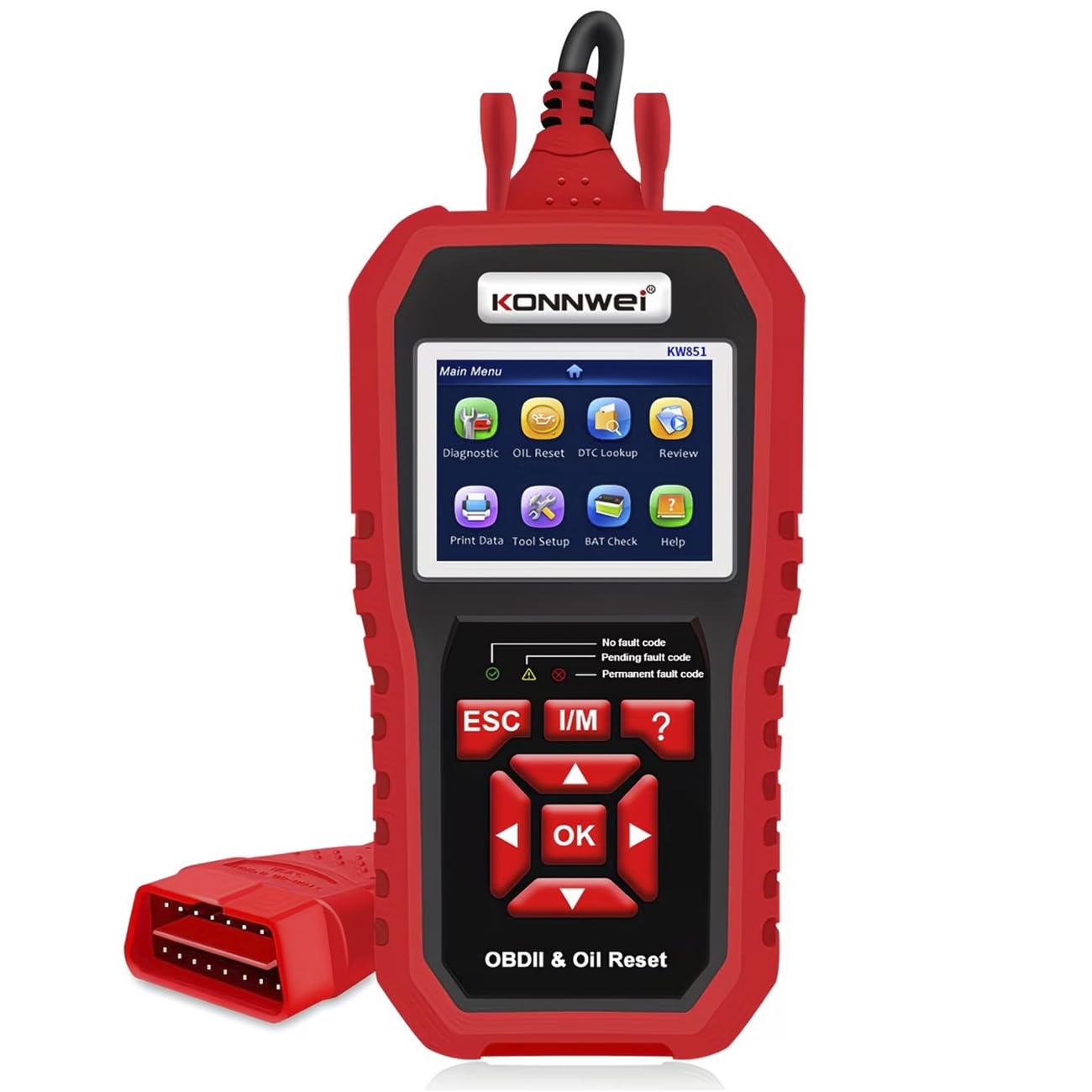 KONNWEI KW851 KFZ Diagnosegerät OBD2 OBDII/EOBD Auto Scanner Auslesegerät mit Batterietest, Fehlercodes Lesen Löschen, Live-Daten, I/M Readiness, für Fahrzeuge Benzin Diesel ab 2002