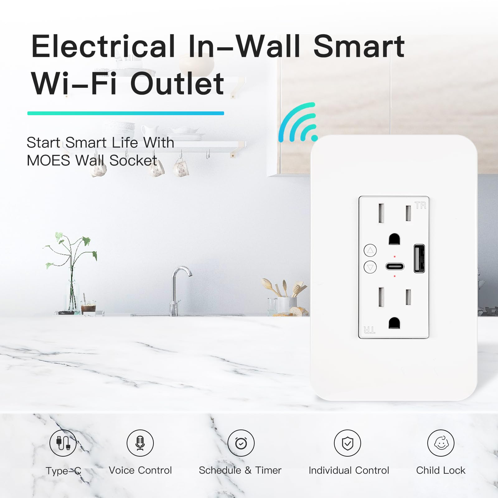 WiFi Smart Plug in-Wall Smart Home Outlet Compatible with Alexa Google Assistant Timer Via App USB Type-C Port — view 2