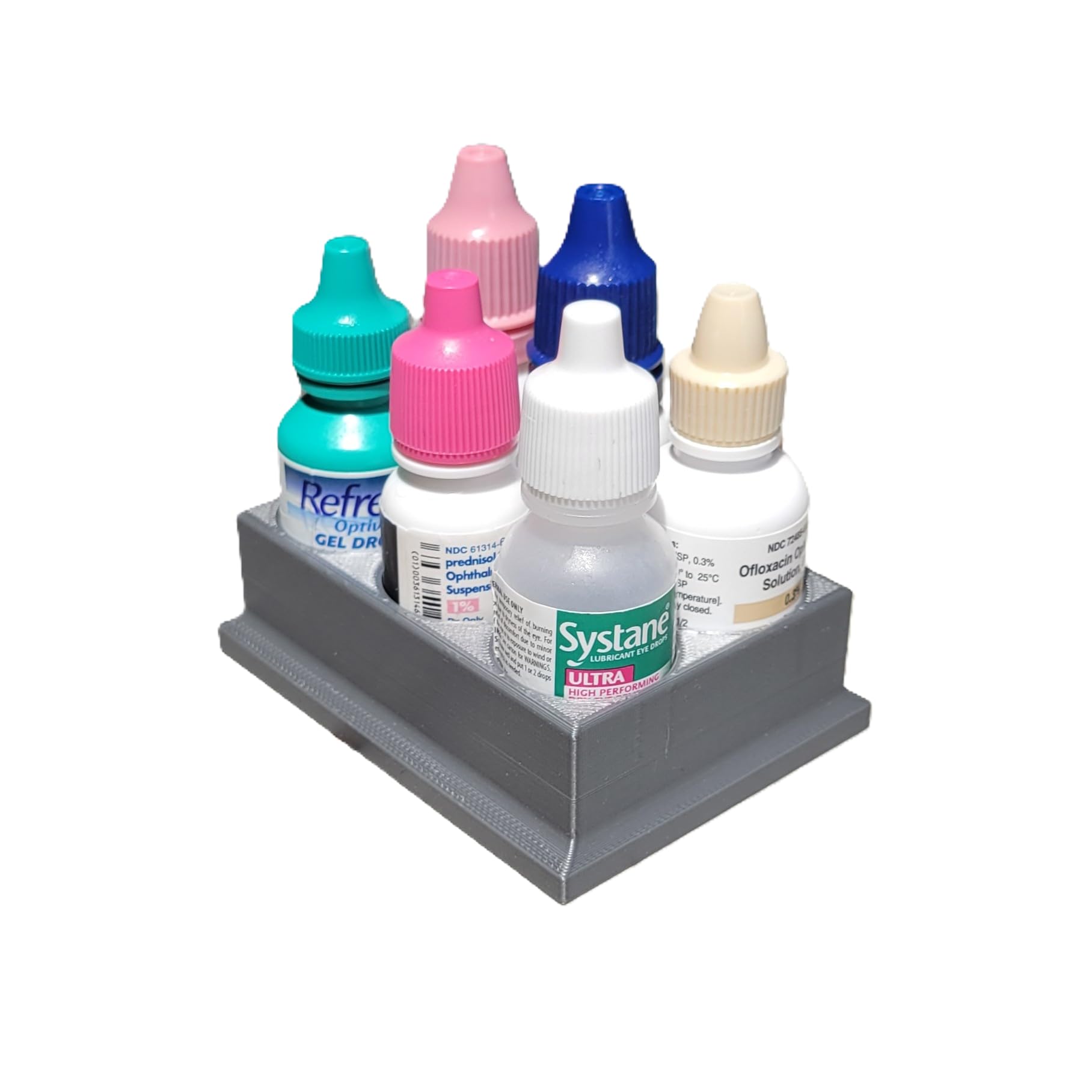 Znet3D Eye Drop Bottles Organizer & Storage – 6-Slot Holder (Silver)