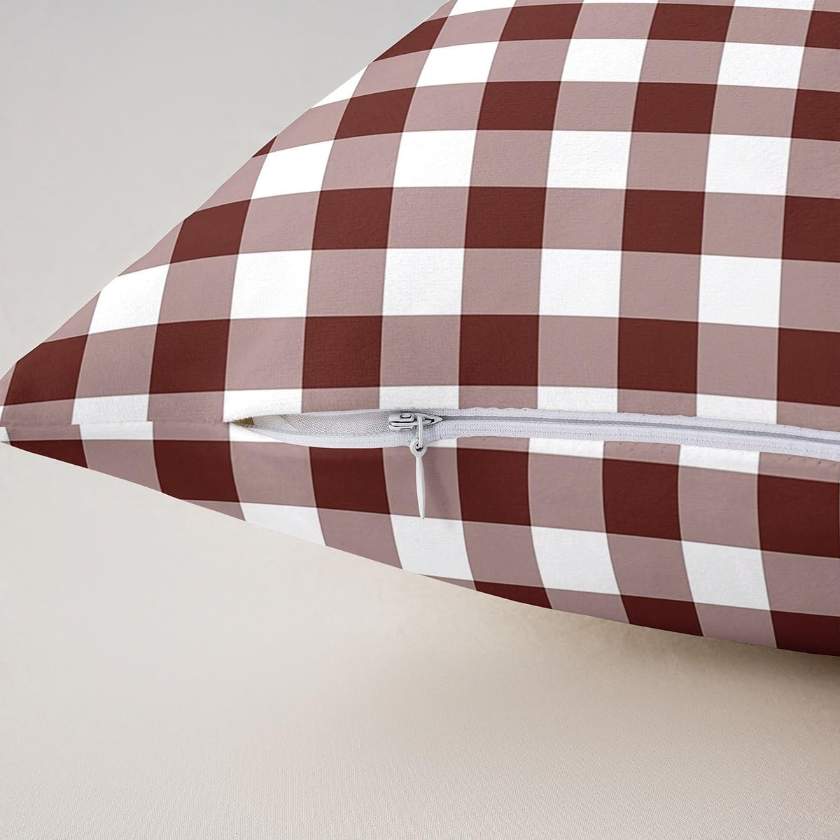 Brown and White Double Sides Print Pillow Covers 22"x 22",Vintage Grid Checkered Soft Square Cushion Cases,Gingham Plaid Print Abstract Style Throw Pillowcases for Decoratons Set of 2