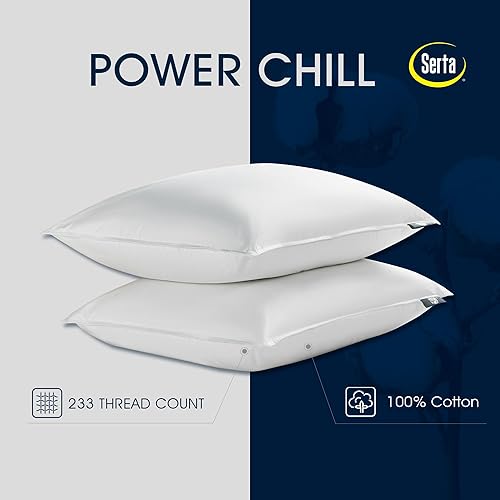 Miniatura 3 de Serta 233 Thread Count White Goose Feather Medium Firm 100% Cotton Hotel Collection Bed Side Sleeper Pillow, King, 2