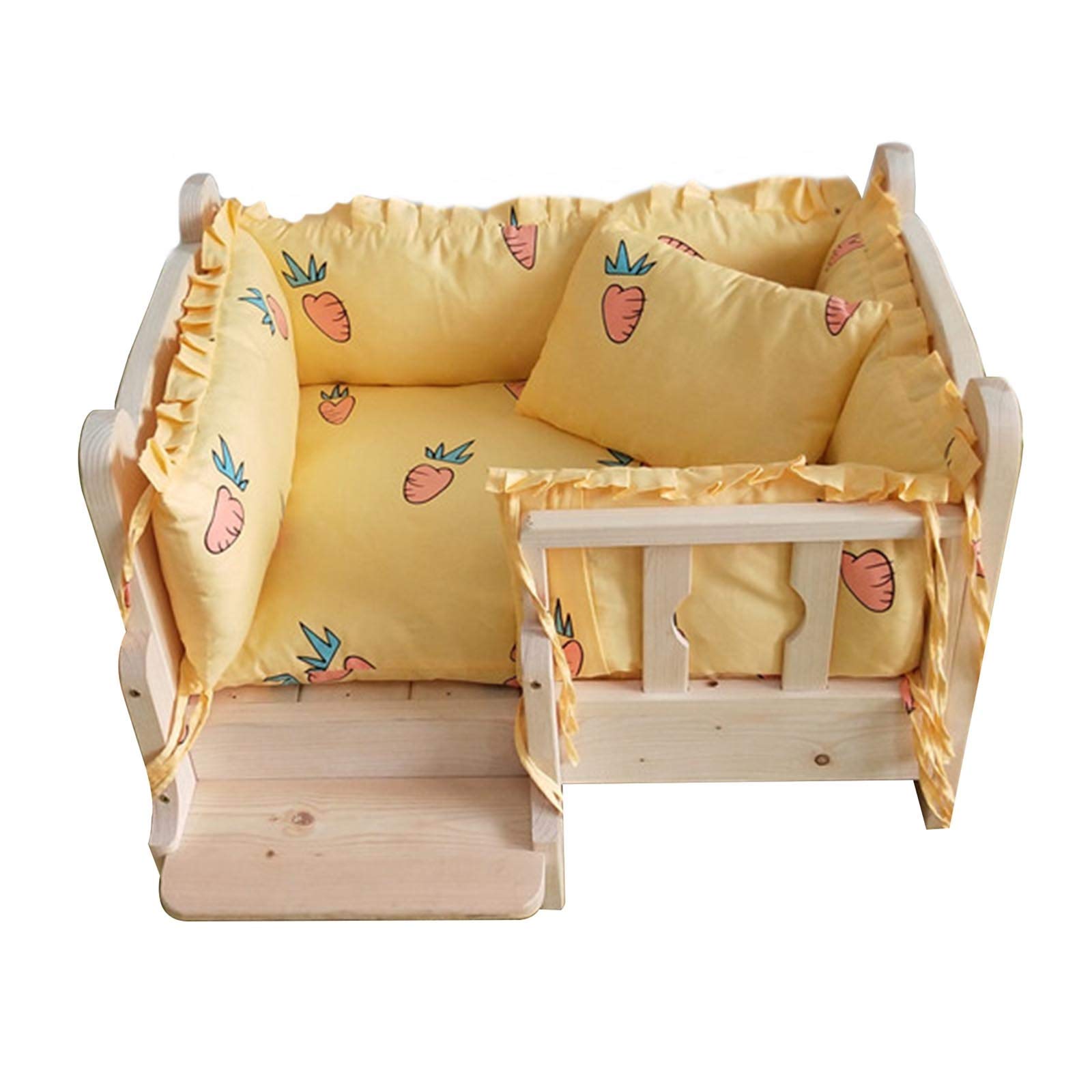 JLXJ Wooden Dogs Bed with Soft Mat, Winter Pet Cot, for Large Medium Small Dogs, Elevated Orthopedic Detachable Kennel with Stairs and Fence (Color : Yellow, Size : 100×65cm/39×25in)