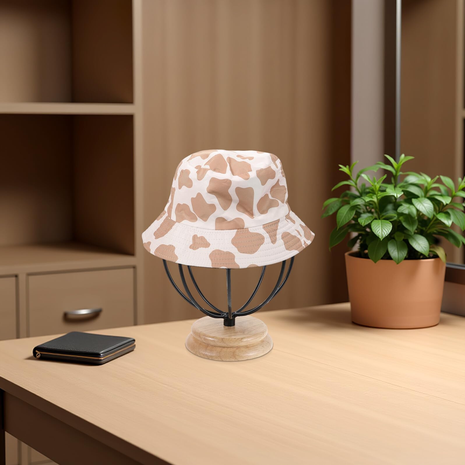 Porte-chapeaux en Métal avec Base en Bois, Support Stable Noir