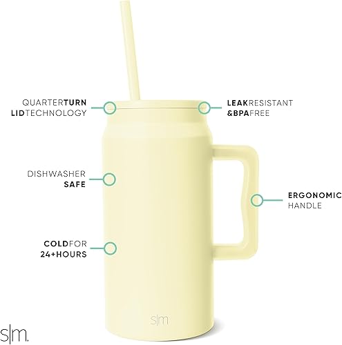 Miniatura 29 de Simple Modern Vaso de 50 onzas con asa y tapa con popote, botella de agua grande reutilizable aislada de acero inoxidable, regalos para mujeres