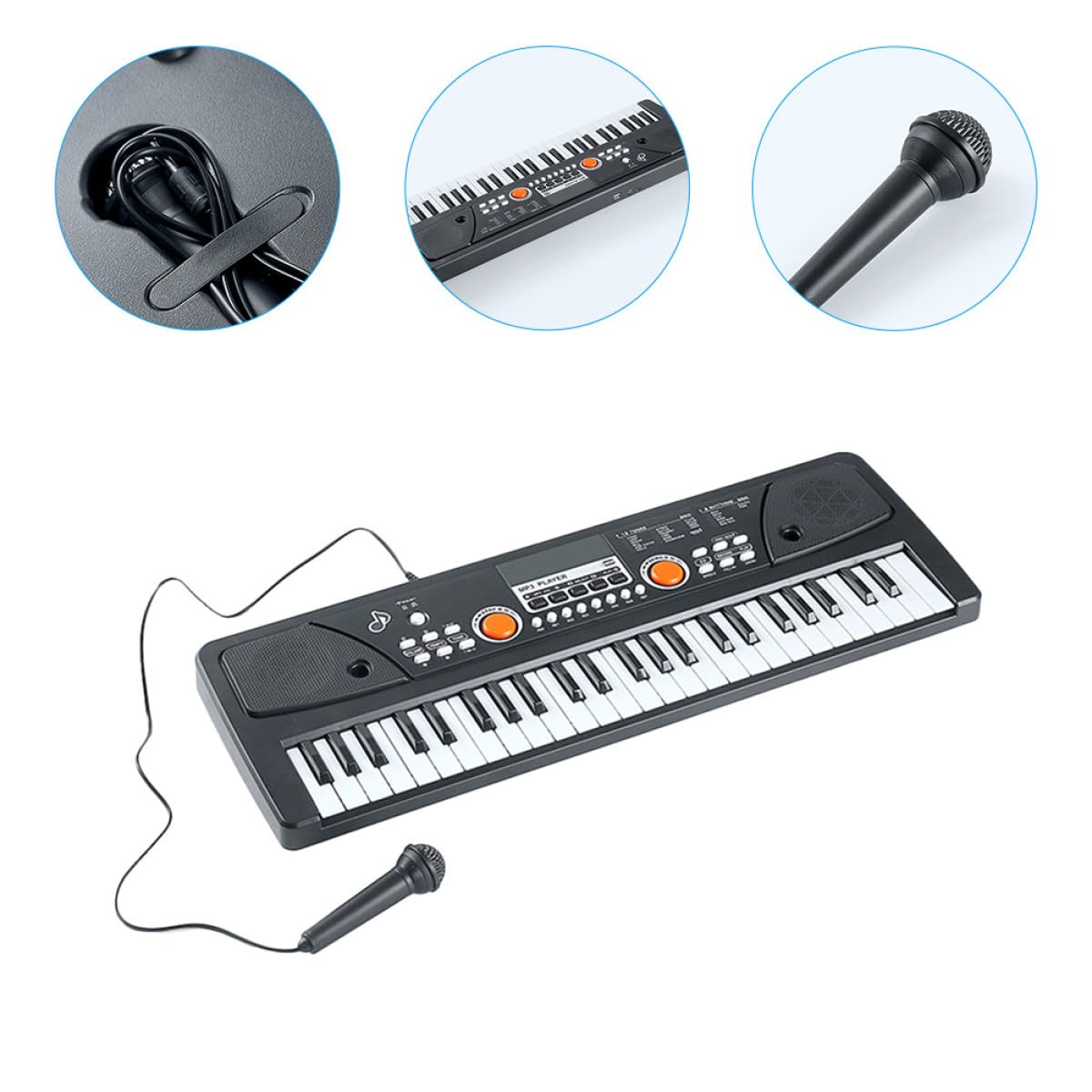 Hemobllo Tastiera Pianoforte Elettronica per Bambini 49 Tasti con Microfono Giocattolo Musicale in Plastica Superficie Liscia per Natale e Compleanno