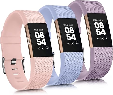 3 Pack Sport Bands Compatible with Fitbit Charge 2 Bands Women Men, Adjustable Replacement Straps Wristbands for Fitbit Charge 2 HR Small Large