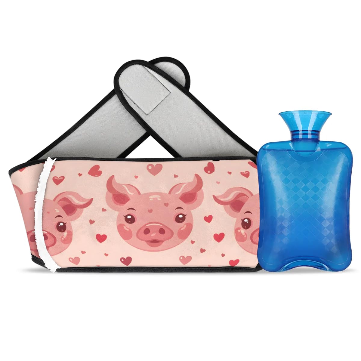 Hot Water Bag with Waist Cover Pigs Pink Heart Warm Hot Water Bottle Belt Plush Double Hand Insert Wearable Water Bag Detachable Hot Bottle Pouch for Neck Shoulder Pain Relief