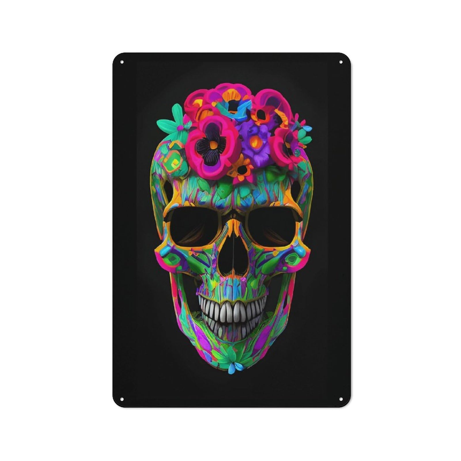 Junmoney Floral Skull Fusion For Garden Room Or Summerhouse, Rustic Tin Sign 30X20cm, Wall Decor For Garden Rooms And Summerhouses
