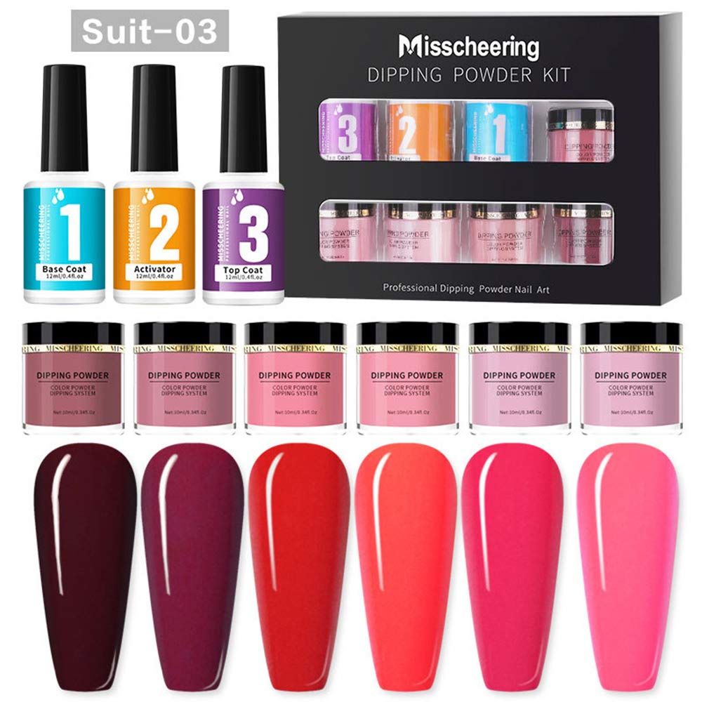 Kit di polvere per unghie Dipping Set glitter nail art francesi con base top coat Attivatore Non Lampada LED necessaria