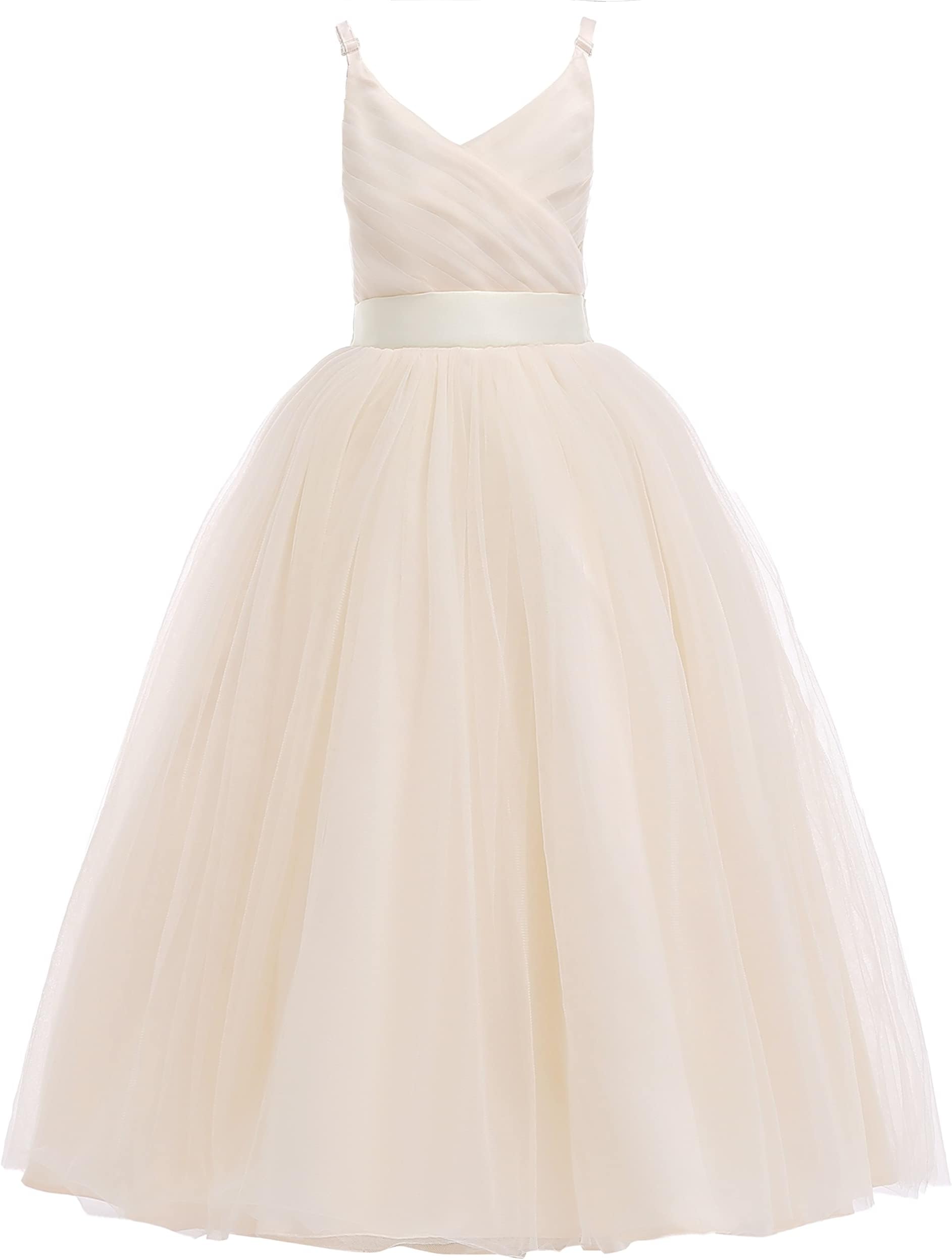 Glamulice Flower Girls Spaghetti Strap Tulle Dress Long A Line Wedding Pageant Dresses Princess Birthday Party Ball Gown