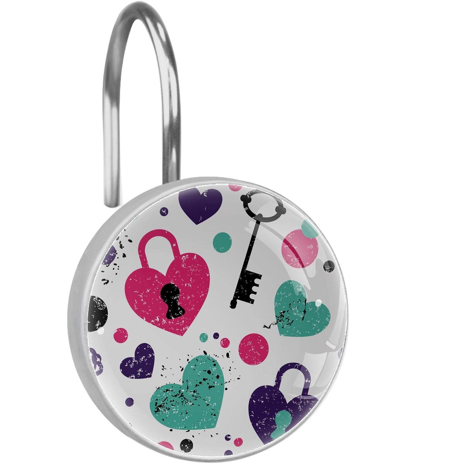 Crochets pour rideau de douche en acier inoxydable au motif serrure d'amour durable