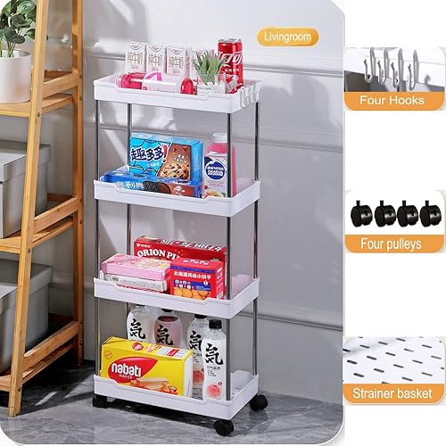 Miniatura 3 de Carrito de almacenamiento rodante de 4 niveles con organizador de unidades de ruedas, organizador multifuncional, estante de almacenamiento