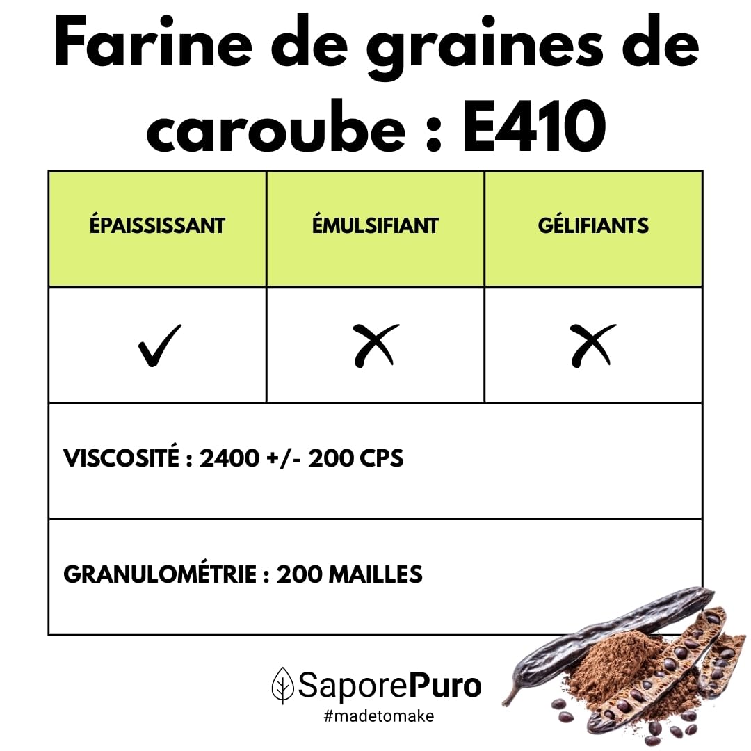 Saporepuro Farine de Graines de Caroube 1000 g – SANS GLUTEN – Épaississant et gélifiant naturel 100% pur – Idéale pour Glaces, Sorbets, Desserts et Sauces