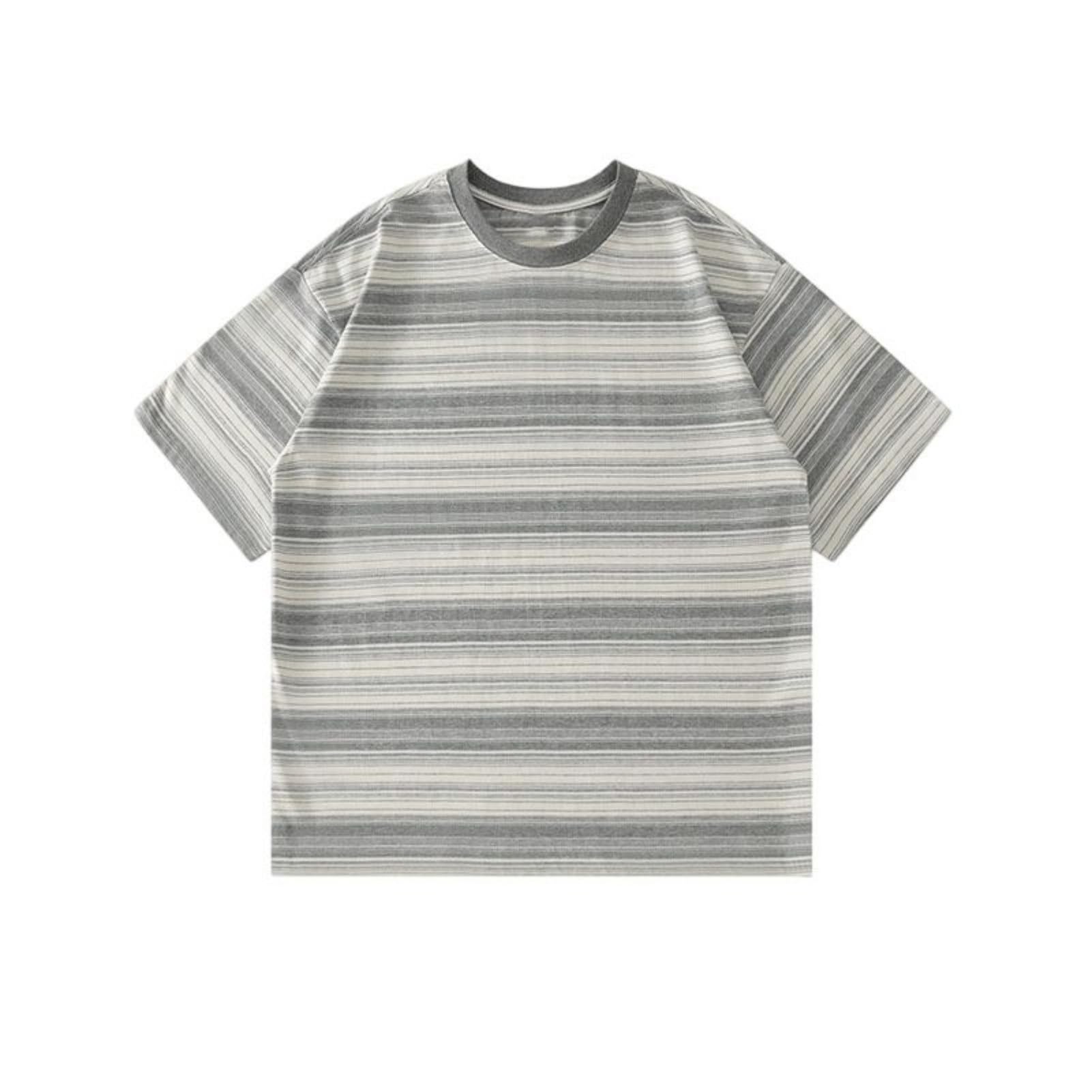 Maglietta da uomo a maniche corte in cotone a righe a blocchi di colore a blocchi di colore casual streetwear giapponese vestibilità ampia