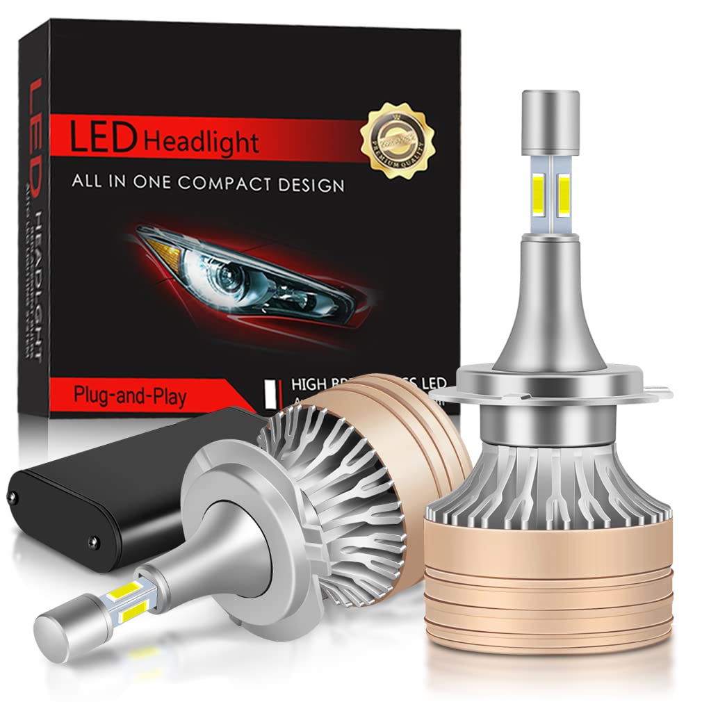 Lampadine per Fari A LED, 100W LED Canbus 4 Lati Lampadine per Fari Ad Alta Potenza, 6000K Bianco Freddo, Kit di Lampadine per Fari di Ricambio Plug-And-Play, Confezione da 2,H4