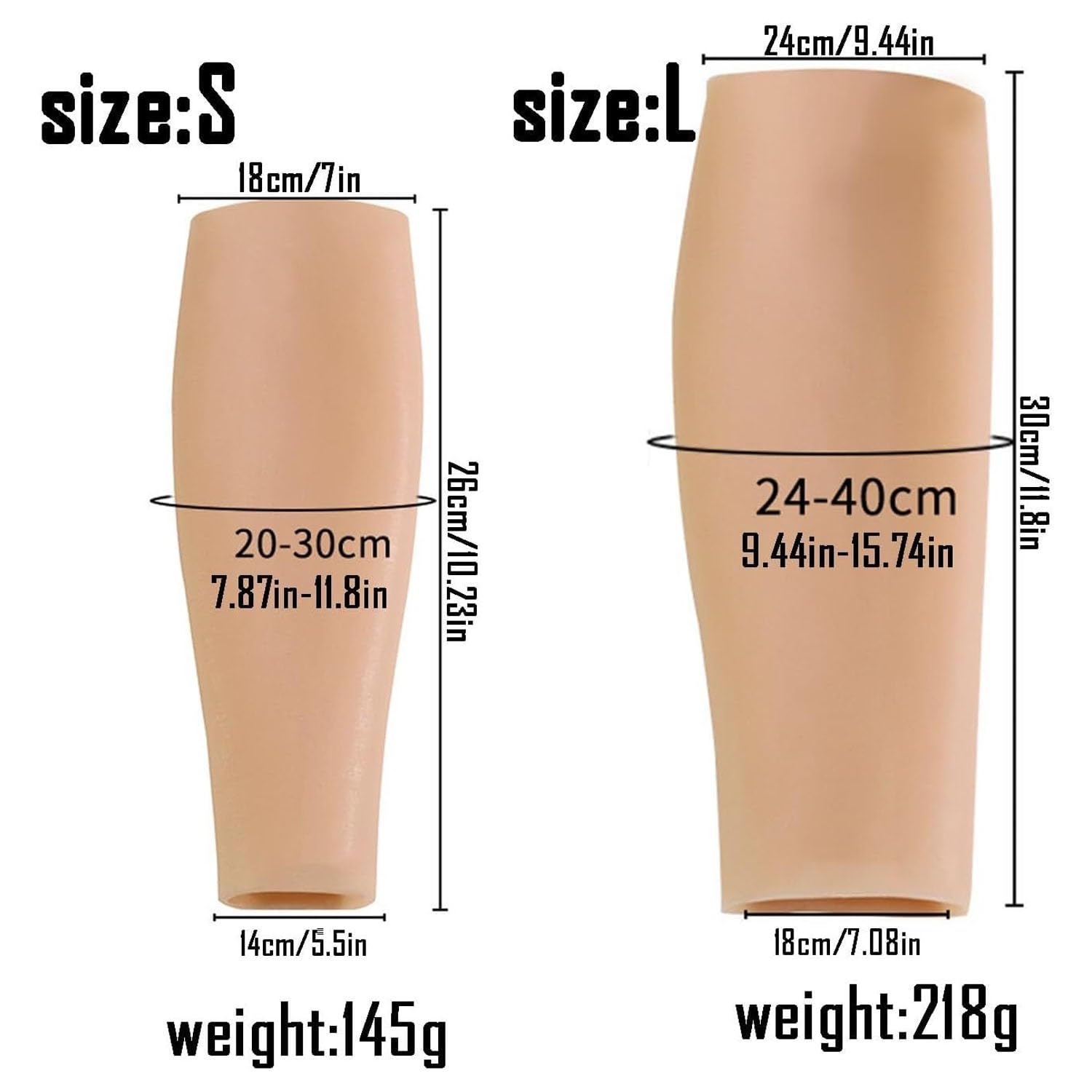 Falso polpaccio in silicone, cuscinetti per polpacci in silicone, rinforzano le gambe, le braccia, realistici, in silicone, copertura per braccia storte o sottili, copertura per cicatrici
