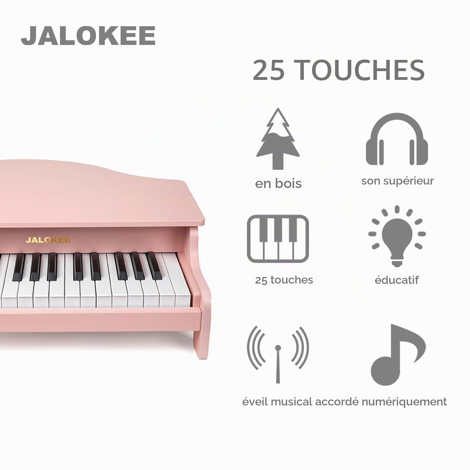 Clavier de Piano pour Enfants, 25 Touches, Piano à Queue Miniature, Instrument éducatif en Bois, Volume réglable, adapté aux Filles et garçons en Bas âge (Rose)
