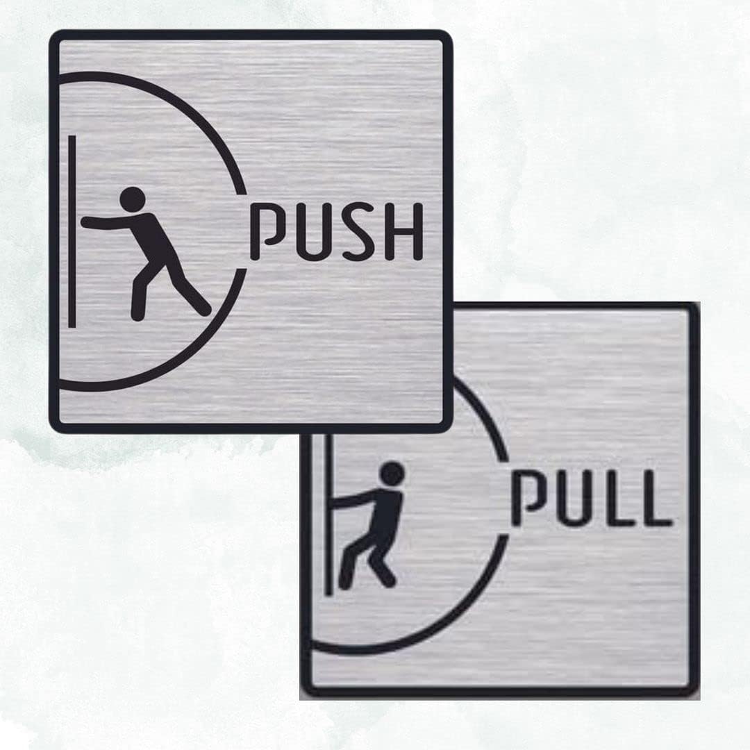 CVANU Silver Acrylic PUSH-PULL Self-Adhesive Sign Board for Office/Hospital/Cafe Sign Board (set of 2)_c78