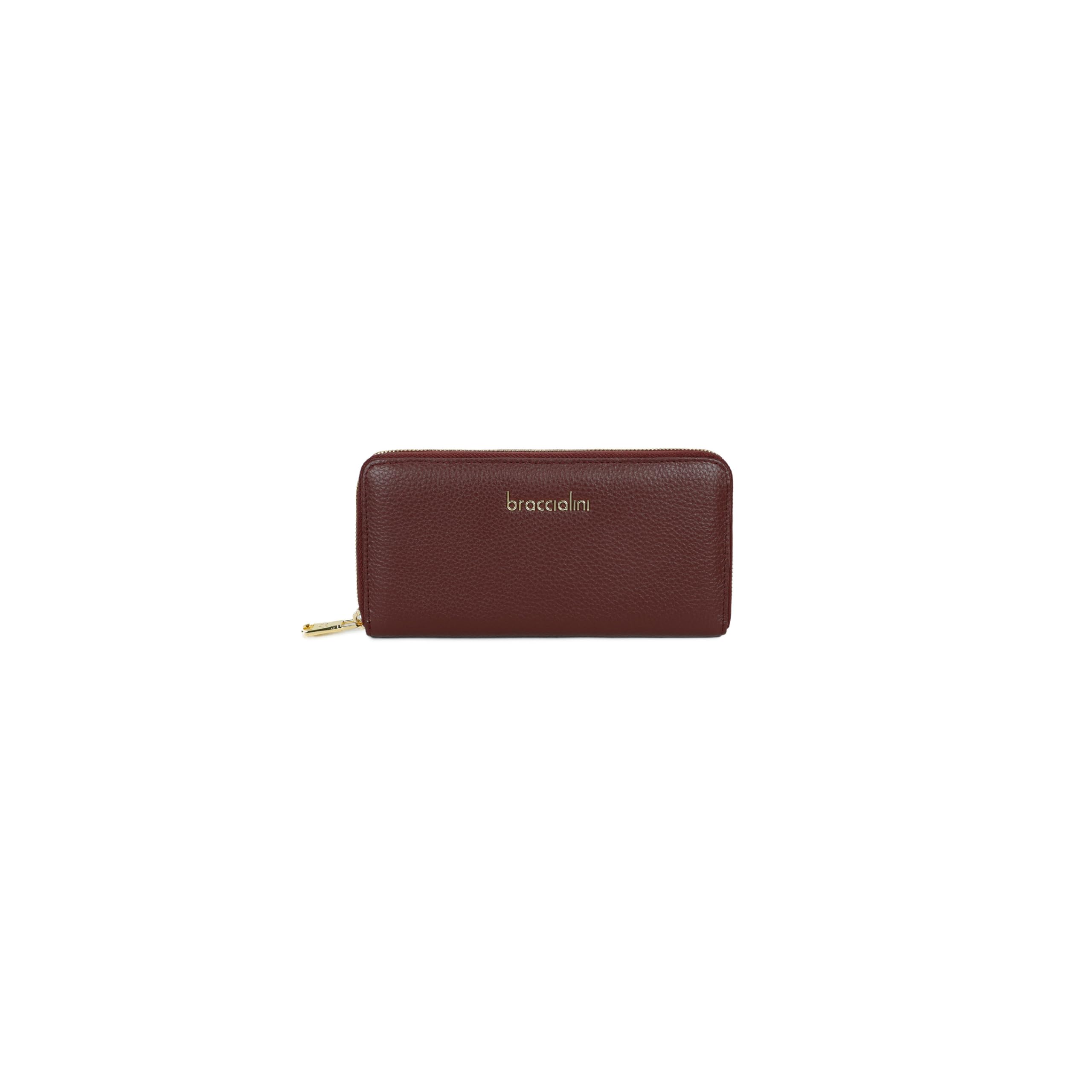 Braccialini Basic Portafoglio modello zip around in pelle di colore oro, con logatura dorata frontale. Una tasca interna con zip per la moneta.
