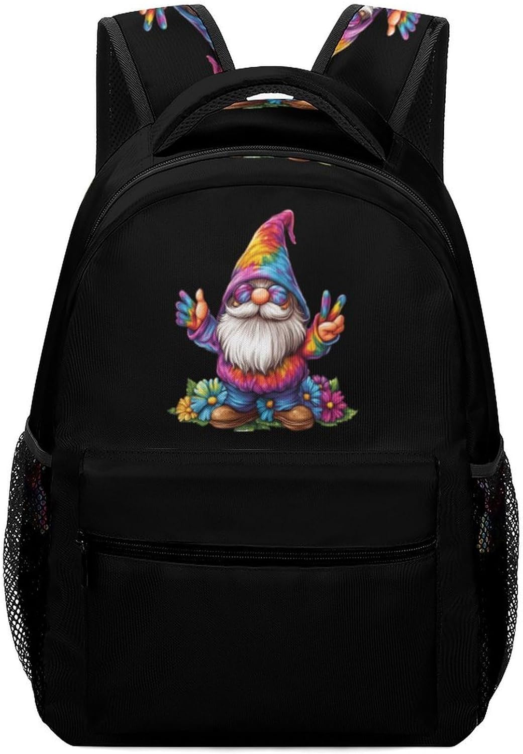 Tie-Dye Gnome Peace Sign Laptop Backpack Lightweight Travel Daypack Shoulder Bag for Men Women