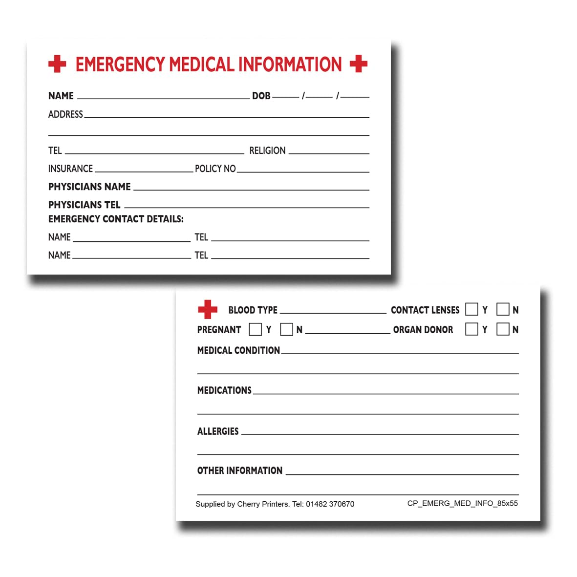 Cherry Emergency Medical Information Cards, white, 8.5 cm x 5.5 cm - Image 4