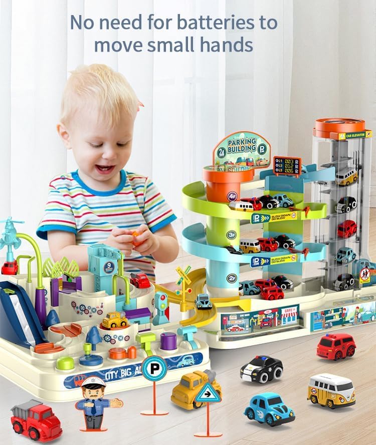 Samtop Car Adventure & Parking Building Toy Set with Music and Light & Parking Garage Playset Kids Parking Garage Race Car Ramp Track Toys (Car Adventure & Parking Building Toy Set)