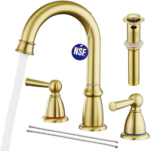 Miniatura 9 de CREA Grifo de lavabo de baño cromado con 2 manijas, grifo de fregadero con drenaje emergente, 2 agujeros para tocador lavabo lavabo baño