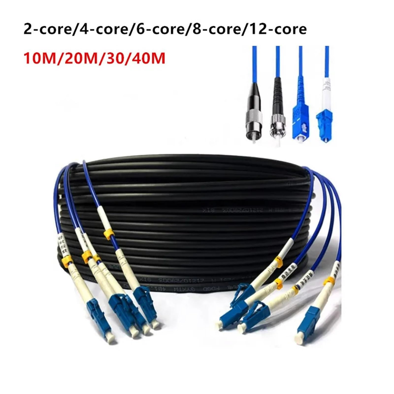 Câble à fibre optique blindé LC, monomode 4 conducteurs, GYXTW, extérieur, câble à fibre optique rigide non flexible, 10 m à 40 m(4-core 4LC-4LC 30m)