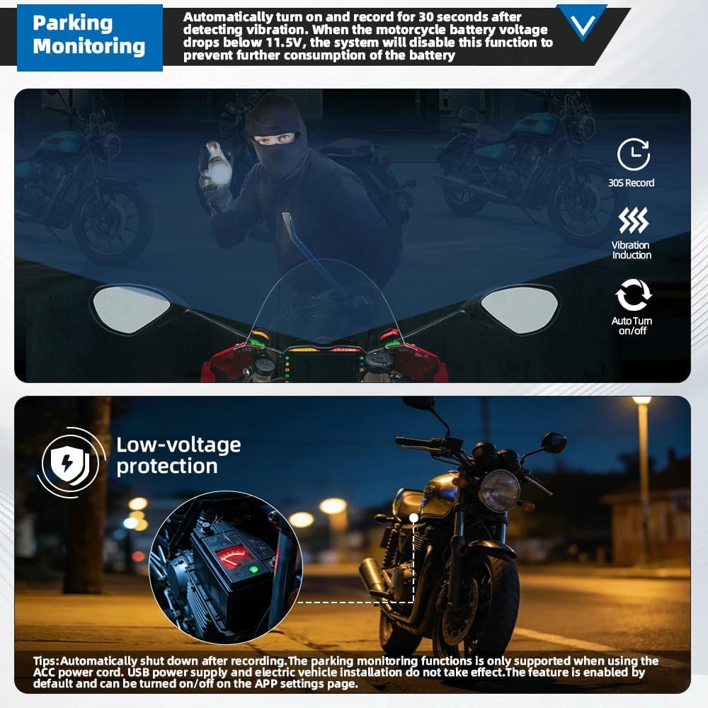 Parking Monitoring and Low-voltage protection features illustrated.