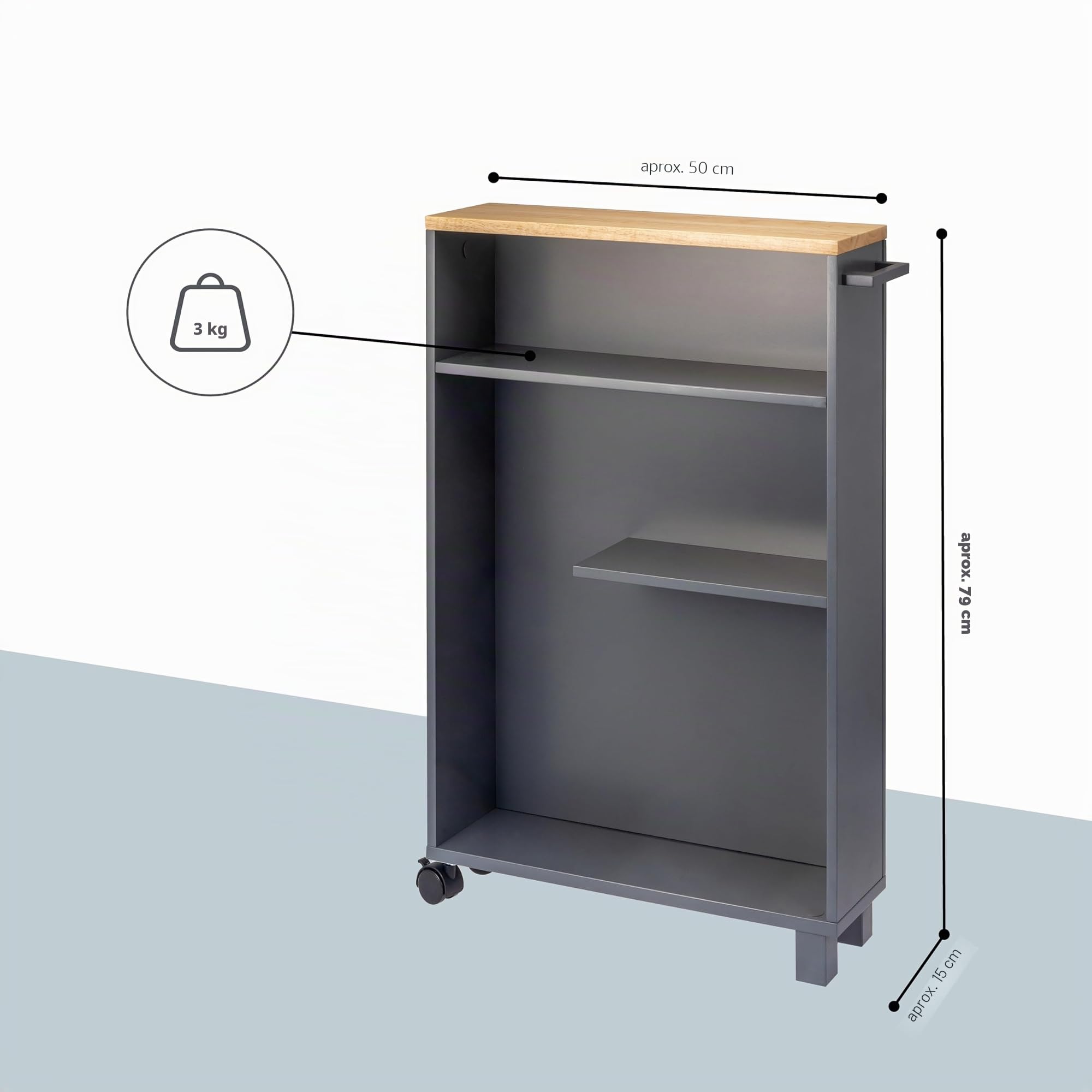 eluno Carrito de baño con Ruedas para Cocina, Organizador de baño con 3 Niveles, Madera (Madera-Gris)