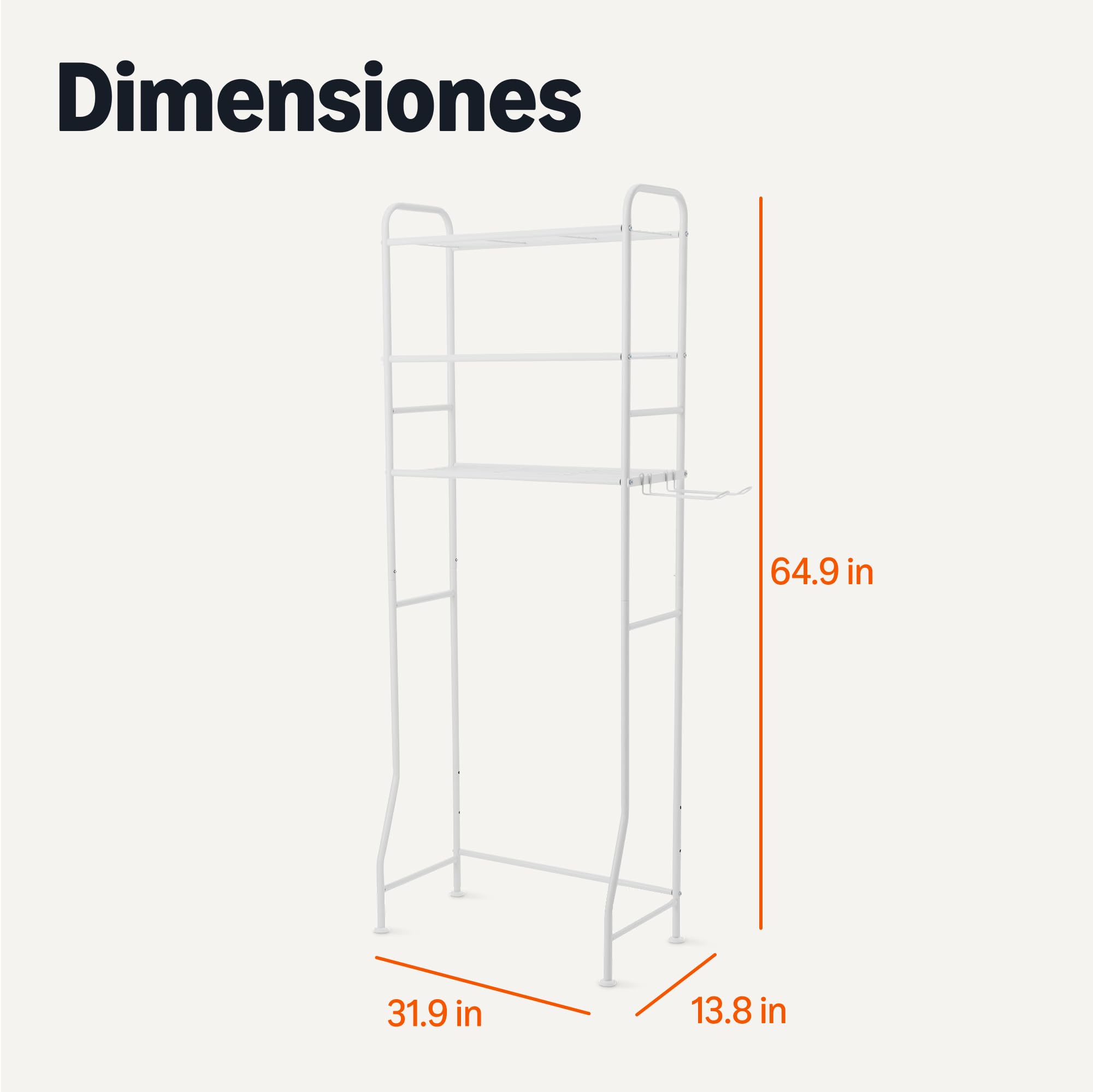 Amazon Basics Estantería para Baño de 3 Niveles de Almacenamiento Sobre Inodoro con Portarrollos para Papel Higiénico, 35 x 81 x 165 cm, Blanco