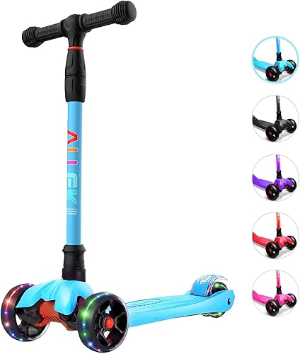 Allek - Kick Scooter B02. Patinete Lean 'N Glide con ruedas de poliuretano extra anchas y luz LED, 4 alturas ajustables para niños de 3 a 12 años