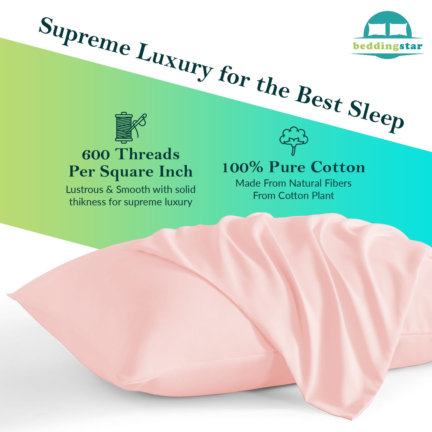 Set Of 2 Travel Pillow Cases – 12x16 Inch, 600 Thread Count 100% Egyptian Cotton, Zipper Closure, Blush Pink