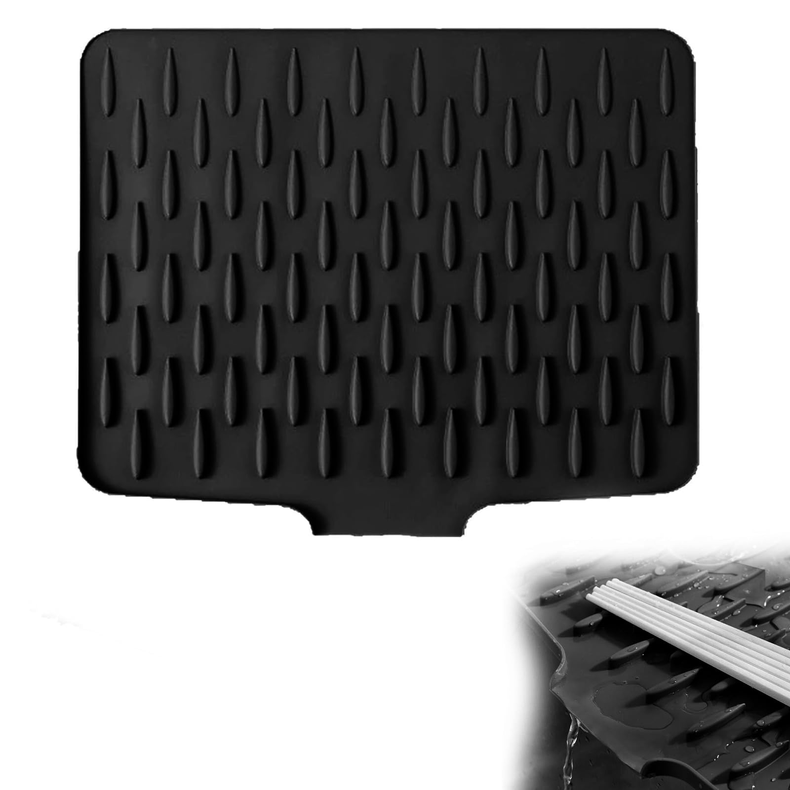 Silicone Dish Drying Mat, No-Spill Silicone Worktop Saver – Heat-Resistant & Non-Slip Mat for Drip-Free Drying, Folding Draining Board Mat for Kitchen Counter, Sink,Table,Refrigerator (Black, 1PC, /)