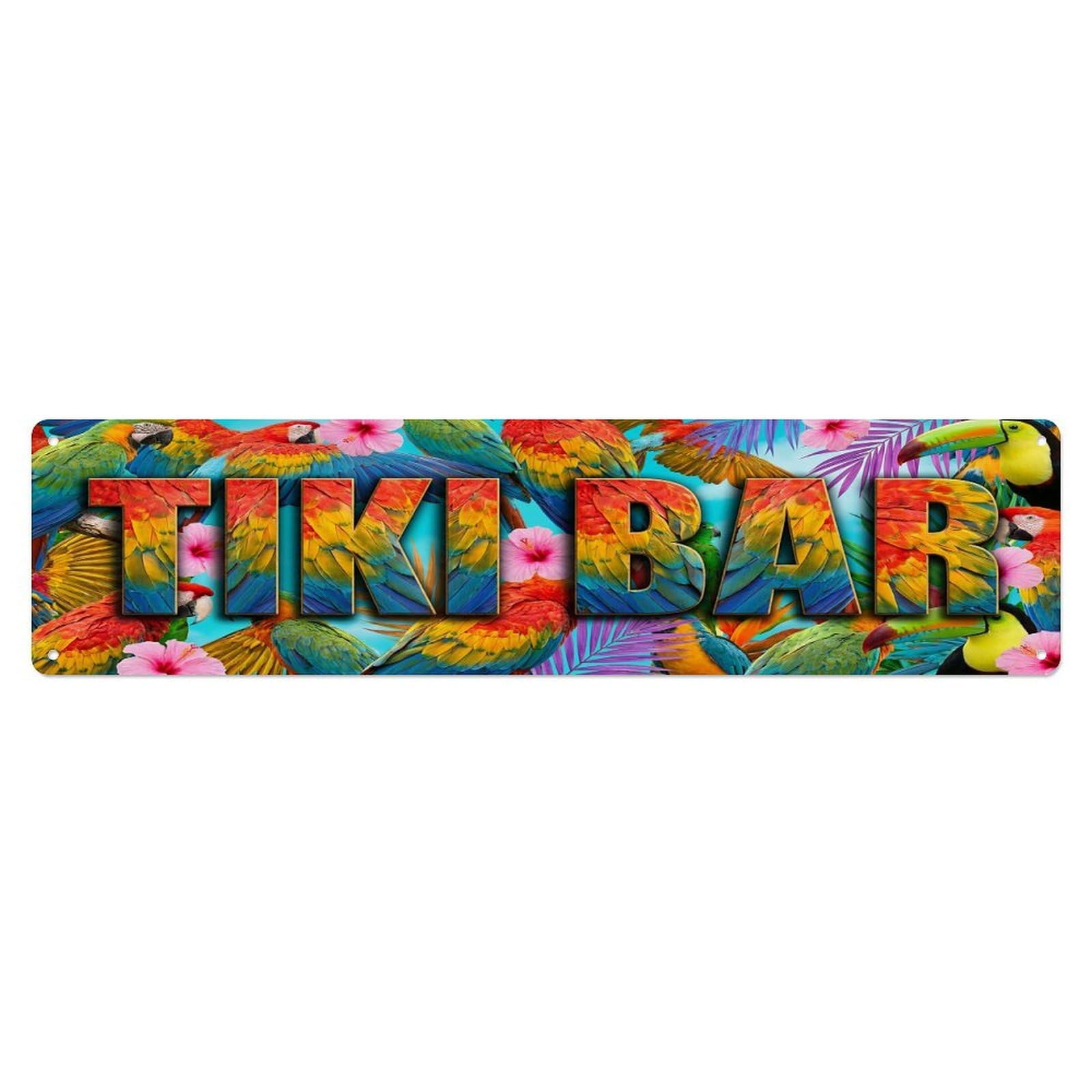 Tiki Bar Outdoor Garden Decor Tropical Beach Bar Parrot Metal Tin Sign