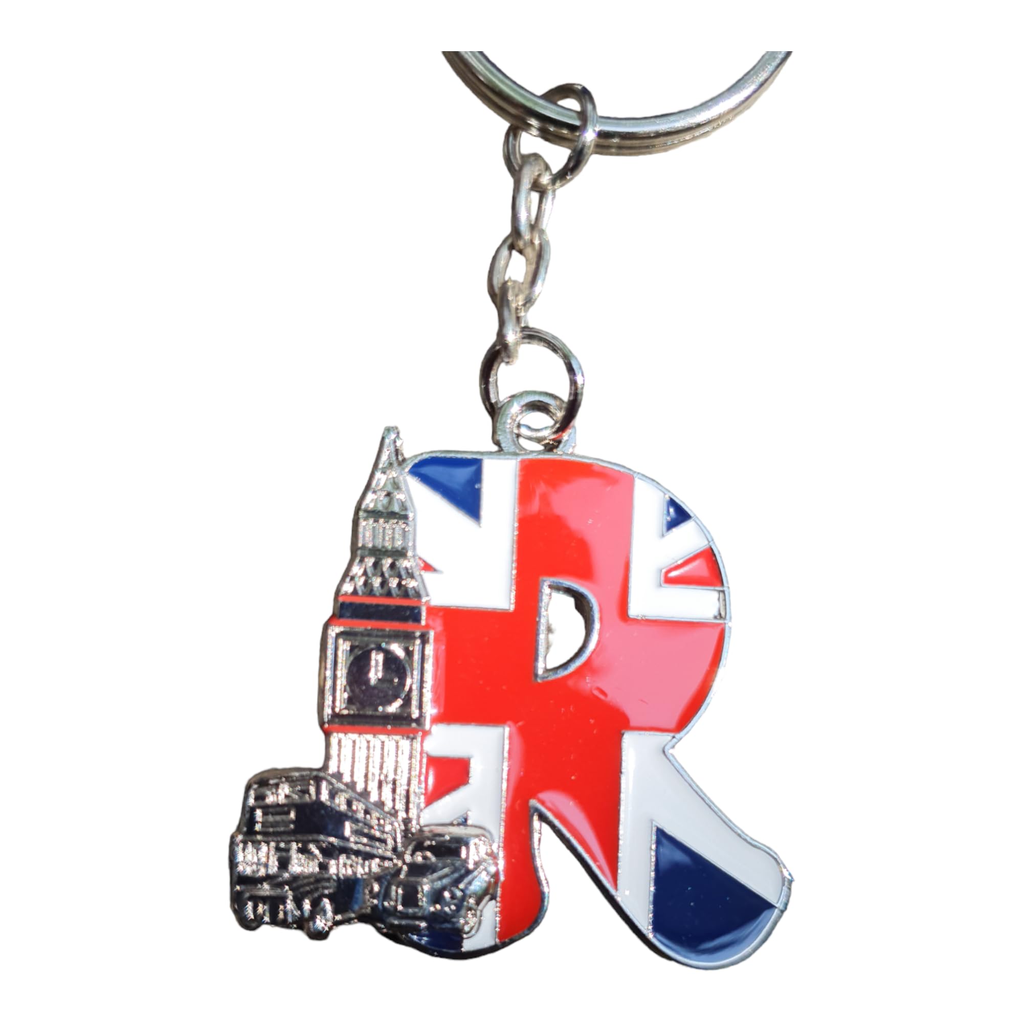 London Letter R Keychain - Metal Keyring with UK Symbols