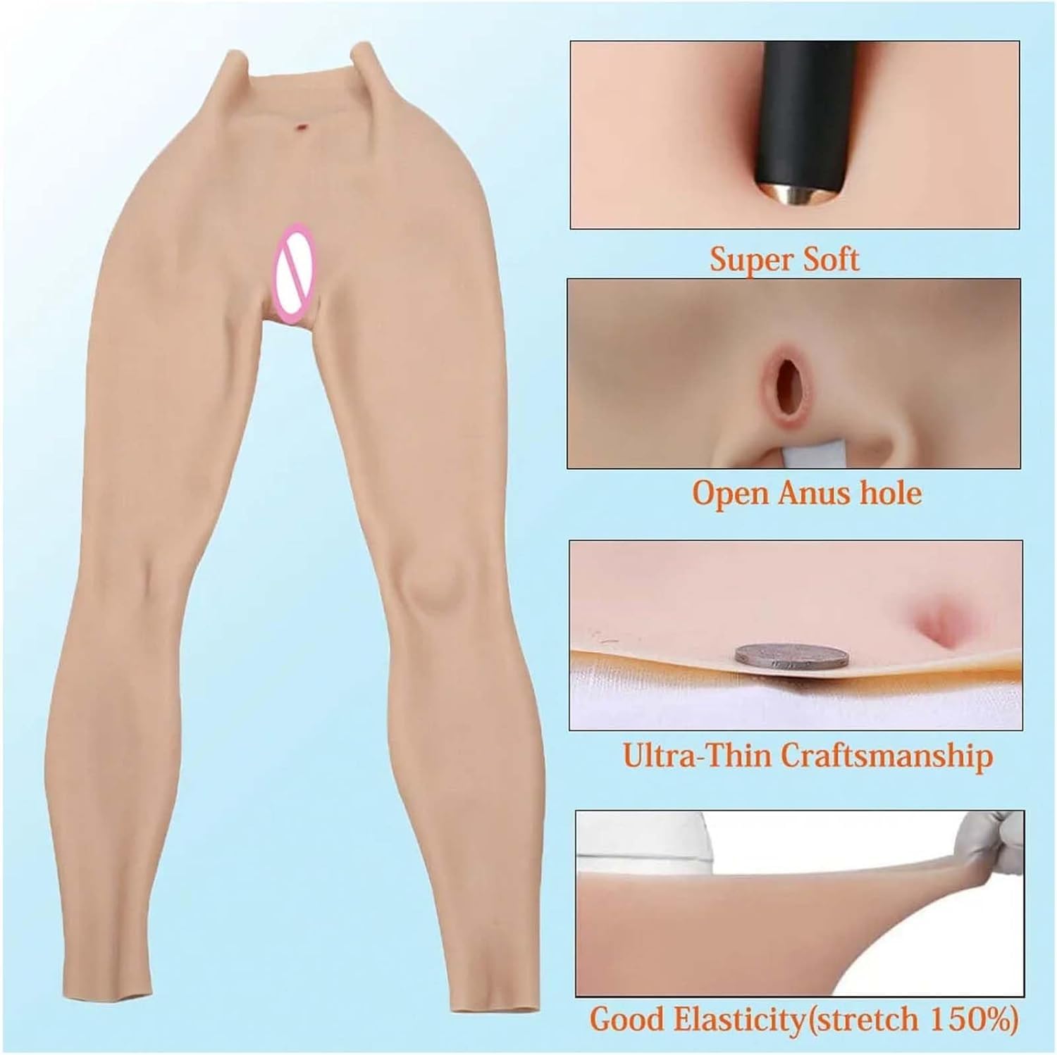 Mutandine in silicone con fica finta, da maschio a femmina, alla caviglia, for potenziare il sollevamento del sedere, for crossdresser(Brown,Basic)