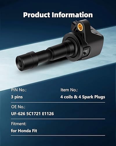 Miniatura 3 de ECCPP UF626 4 bobinas de encendido con 4 bujías de iridio para Honda 2009 2010 2011 2012 2013 Fit 1.5L UF-626 5C1721 E1126
