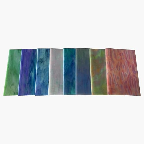 Miniatura 4 de HAOSUM Paquete de 8 hojas variadas de vidrieras de 4 x 6 pulgadas, mosaico de vidrio catedral azul para manualidades (azul)..