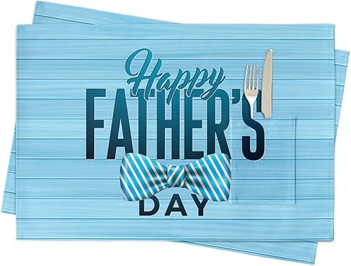 Happy Father's Day Table Placemats for Dining Table Set of 2,Cotton Linen Cloth Kitchen Place Mats with Pocket,Burlap SquareRectangleRoundOblong