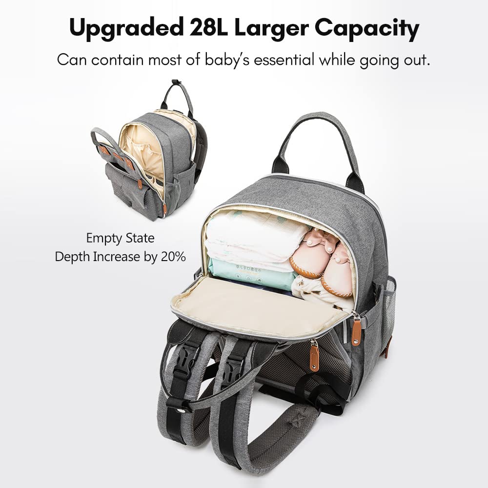 Zaino multifunzionale per pannolini per bambini a grande capacità di grande capacità con cinturino per passeggino per il bambino essenziale materno per viaggi di viaggio 28l